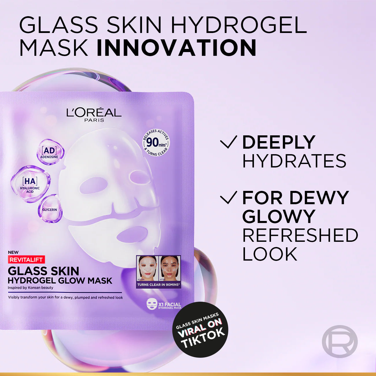 L’Oréal Paris Revitalift Glass Skin Hydrogel Glow Mask, Transform Your Skin For A Dewy, Plumped, Glass Skin In Only 90 Minutes