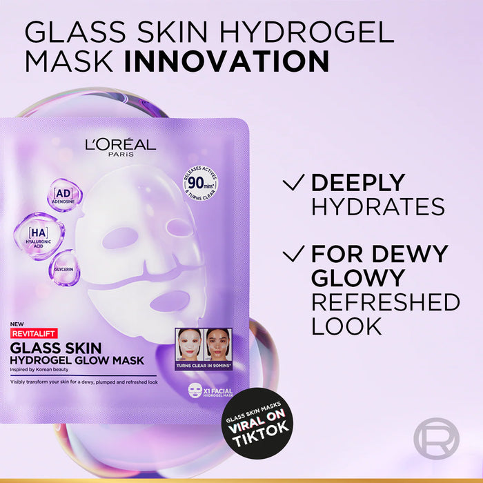 L’Oréal Paris Revitalift Glass Skin Hydrogel Glow Mask, Transform Your Skin For A Dewy, Plumped, Glass Skin In Only 90 Minutes