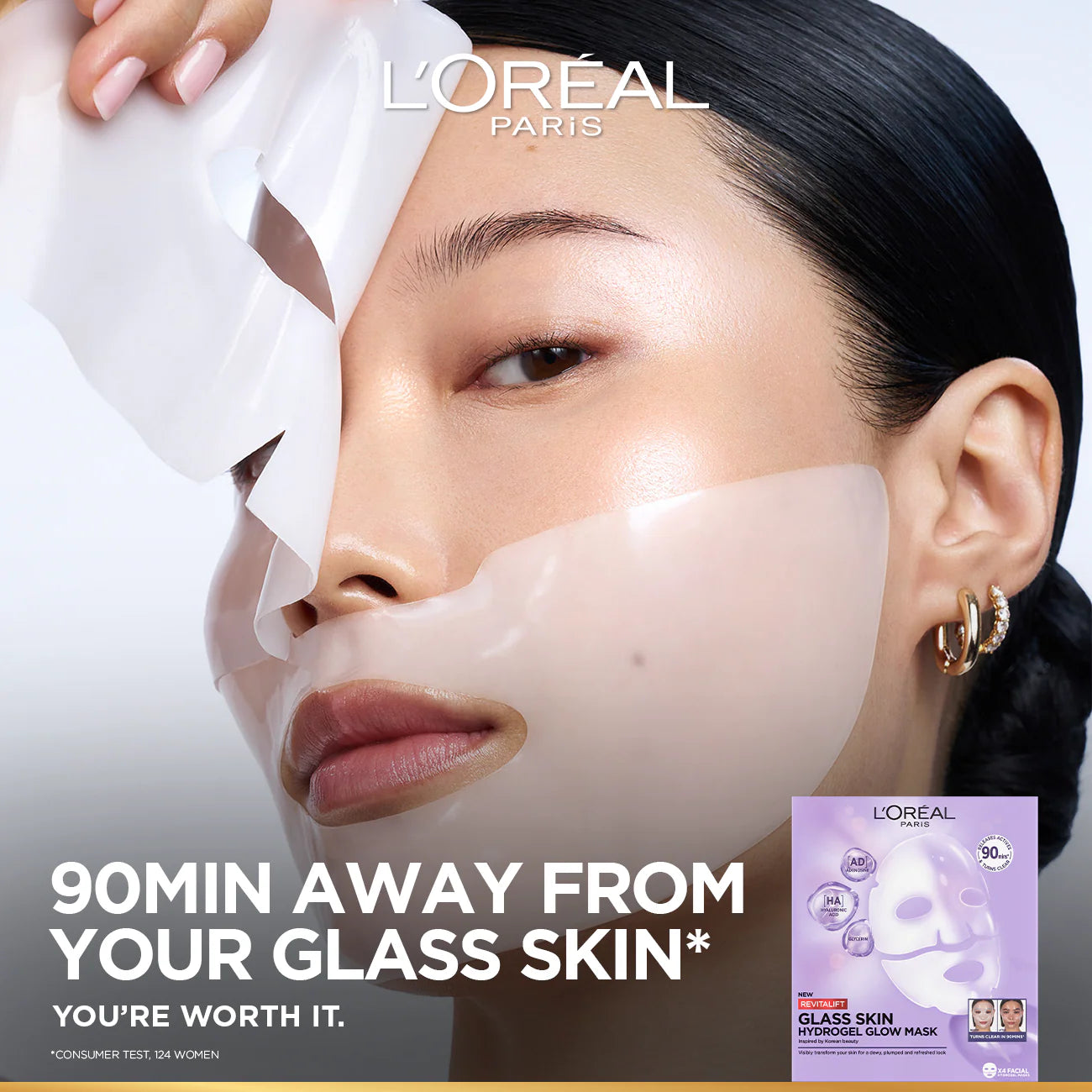 L’Oréal Paris Revitalift Glass Skin Hydrogel Glow Mask, Transform Your Skin For A Dewy, Plumped, Glass Skin In Only 90 Minutes