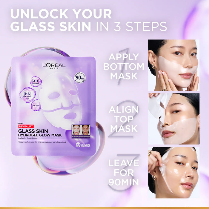 L’Oréal Paris Revitalift Glass Skin Hydrogel Glow Mask, Transform Your Skin For A Dewy, Plumped, Glass Skin In Only 90 Minutes