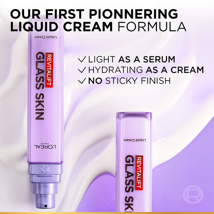 L’Oréal Paris Revitalift Glass Skin Liquid Cream: 1 drop for 100H Glowing Hydration With Hyaluronic Acid & Vitamins B3+B5+C for Dewy, Plumped Glass Skin 50ML