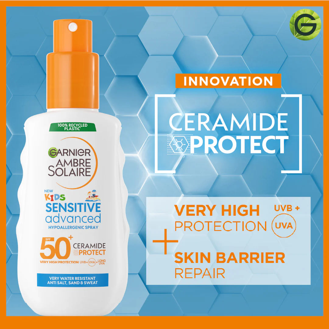 GARNIER AMBRE SOLAIRE SENSITIVE ADVANCED SPF 50+ CERAMIDE PROTECT SUNSCREEN SPRAY FOR KIDS (150ML)