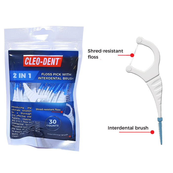 Cleodent 2 In 1 Floss Pick With Interdental Brush