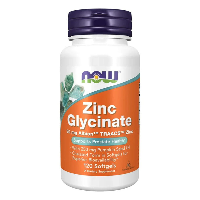 Now Zinc Glycinate With 250 Mg Pumpkin Seed Oil, Supports Prostate Health*, 120 Softgels