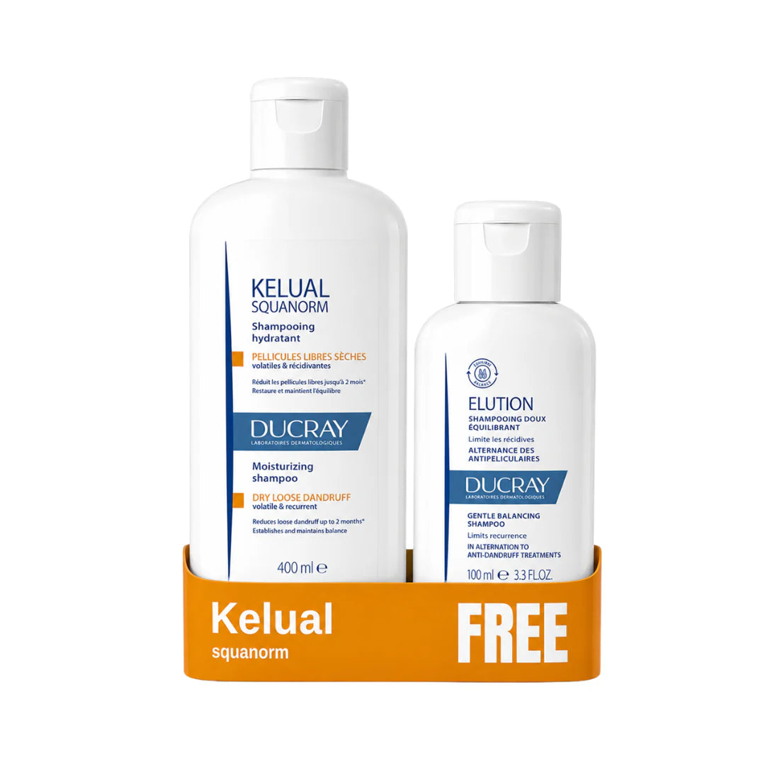 DUCRAY Kelual-squanorm Dry Dandruff Shampoo & Elution Gentle Balancing Shampoo 200ML Duo Pack