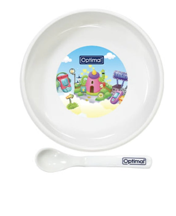 OPTIMAL Non-Slip Feeding plate With Silicone Tip Spoon (4m+)