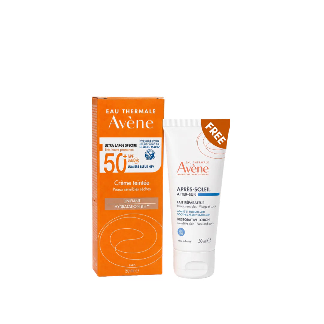 Avene Sunscreen Tinted Cream SPF50 Get Free After-sun Repair Lotion Bundle