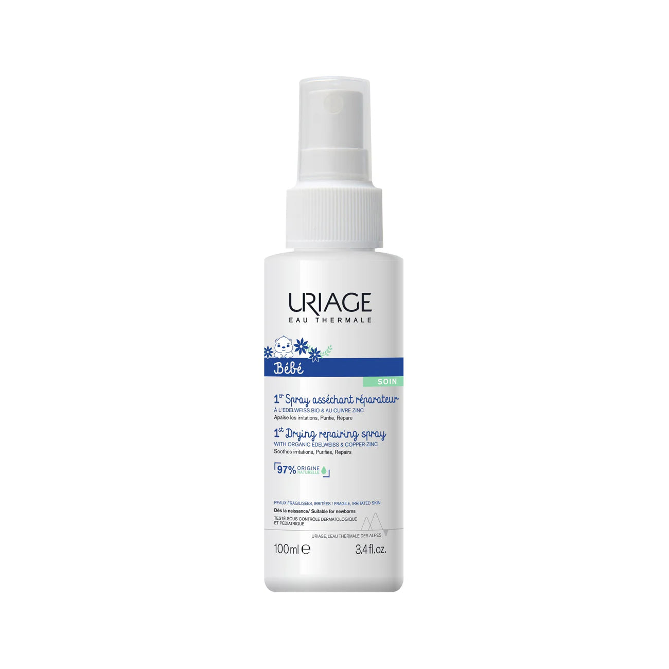 URIAGE Bébé 1st Cu-Zn+ Spray - Weakened and Irritated Skin, Oozing Areas, Skin Folds 100amL