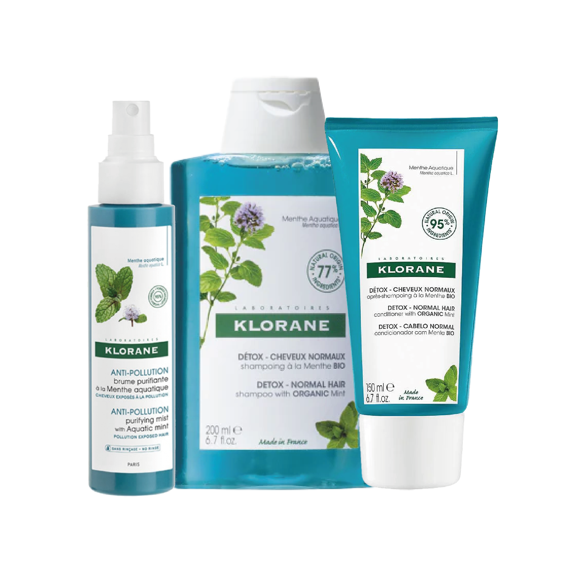 KLORANE SHAMPOO MENTHE 200ML+KLORANE BAUME MENTHE 150ML+ KLORANE SPRAY ANTI-POLLUTION BRUME PURIFIANTE 100ML