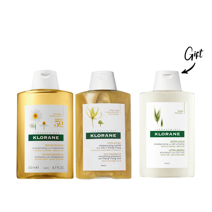 KLORANE SHAMPOO CHAMOMILLE 200 ML+ KLORANE SHAMPOO YLANG-YLNAG 200ML+ FREE KLORANE SHAMPOO AVOINE 200ML