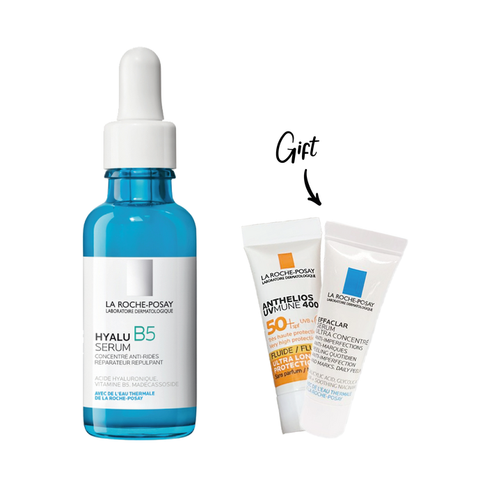 20% OFF LAROCHE POSAY HYALU B5 SERUM 30ML + FREE LAROCHE POSAY EFFACLAR SERUM SAMPLE+ LAROCHE POSAY ANTHELIOS UVMUNE 400 SPF50 SAMPLE