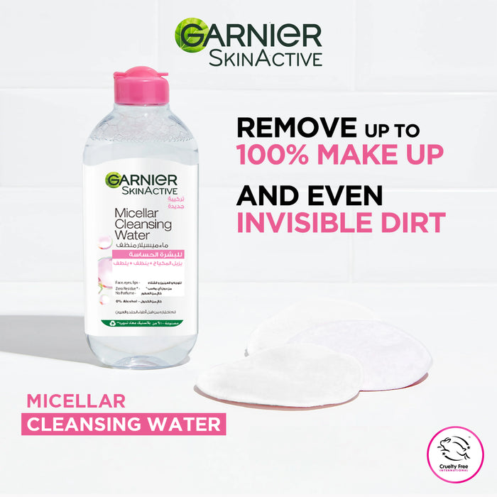 GARNIER MICELLAR WATER FACIAL CLEANSER AND MAKEUP REMOVER PINK FOR SENSITIVE SKIN