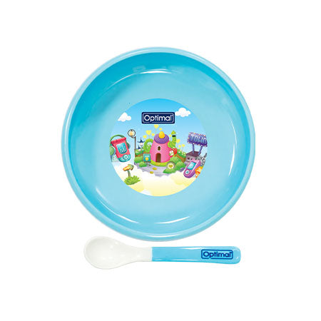 OPTIMAL Non-Slip Feeding plate With Silicone Tip Spoon (4m+)