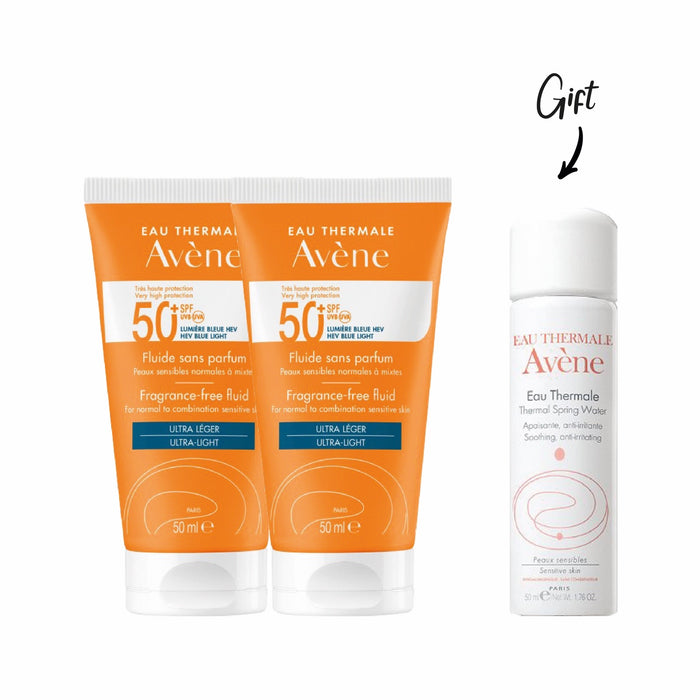 2X AVENE SUN FLUID SPF 50+ 50ML PLUS FREE AVENE EAU THERMAL 50ML