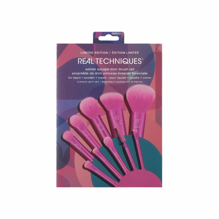 Real Techniques winter escape mini brush set for liquid+ powder + cream 10 piece gift set