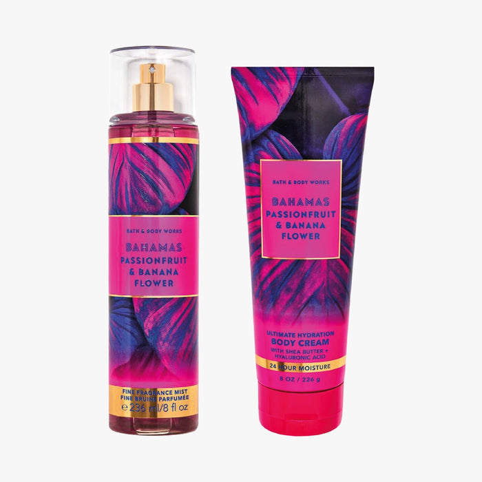 BATH & BODY WORKS BAHAMAS PASSION FRUIT & BANANA FLOWER BODY LOTION 226g + BODY MIST 236ml