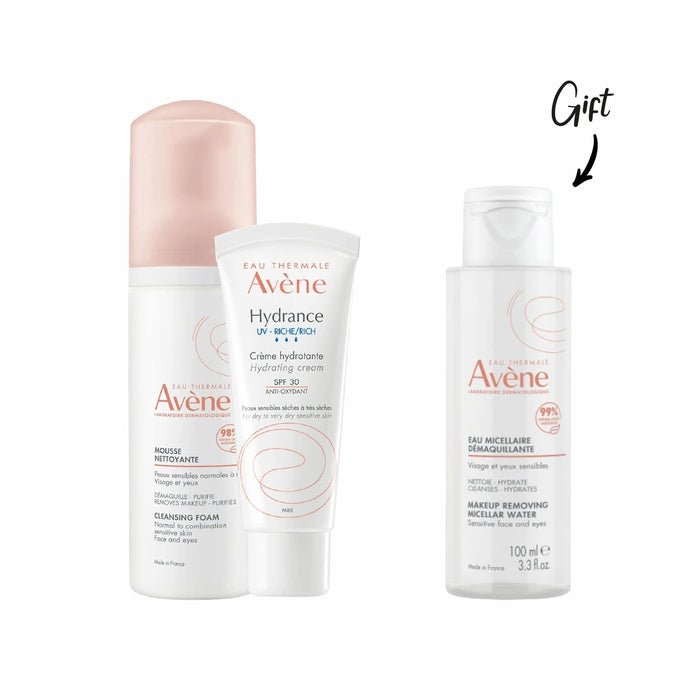 Avene Mousse Nettoyante 150ml + Avene Hydrance Uv Riche 40ML + FREE Avene Micellair 100ML