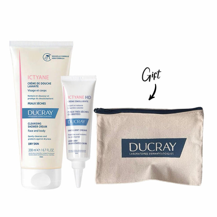 DUCRAY ICTYANE CREAM LAVANTE 200ML + DUCRAY ICTYANE HD CREAM 40ML + FREE DUCRAY POUCH