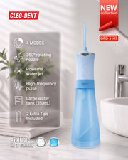 Cleo-Dent Cordless Water Flosser 350ml Oral Irrigator with 4 Modes and Extra Tips