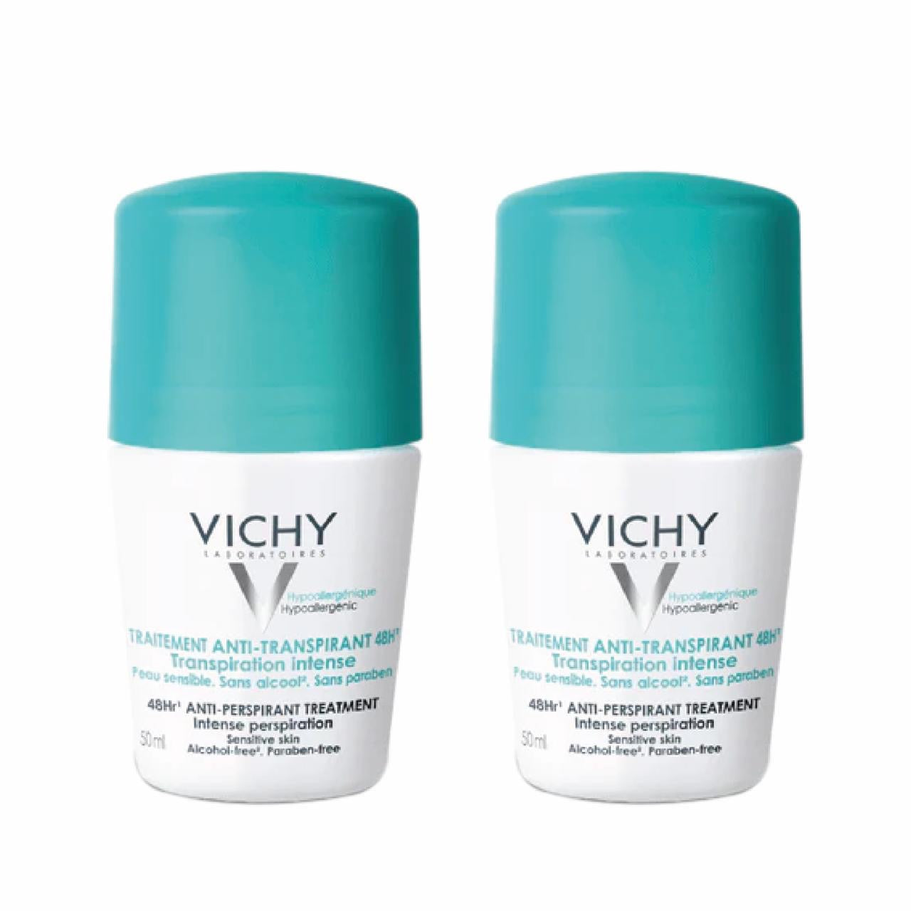 20% OFF 2x VICHY Deo Roll On 48-HOUR INTENSIVE ANTI-PERSPIRANT TREATMENT 50ML