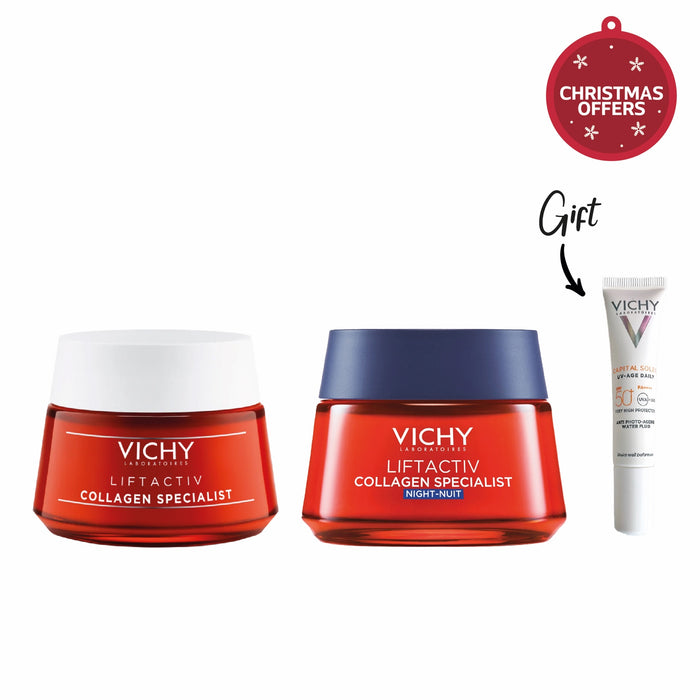 Vichy Liftactiv collagen specialist collagen day 50ml & night cream 50ml+ FREE Vichy capital soleil uv age spf50+ 15ml