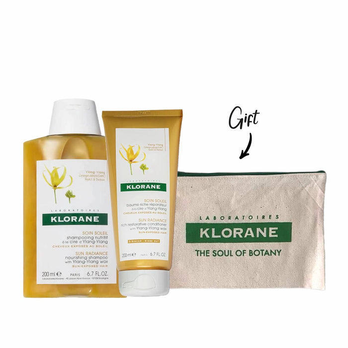 KLORANE SHAMPOO YLANG-YLANG 200ML + KLORANE BAUME YLANG-YLANG 200ML + FREE KLORANE POUCH