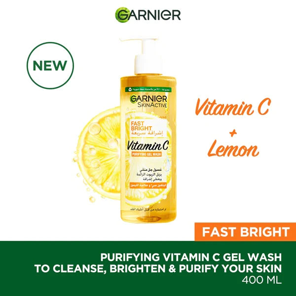 GARNIER FAST BRIGHT VITAMIN C BRIGHTENING PURIFYING FACE GEL WASH 400ML