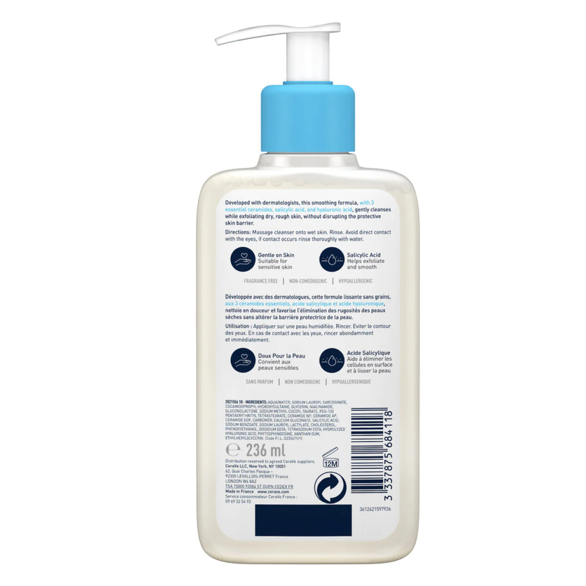 CERAVE SALICYLIC ACID SMOOTHING CLEANSER FOR NORMAL, DRY AND ROUGH SKIN 236ML